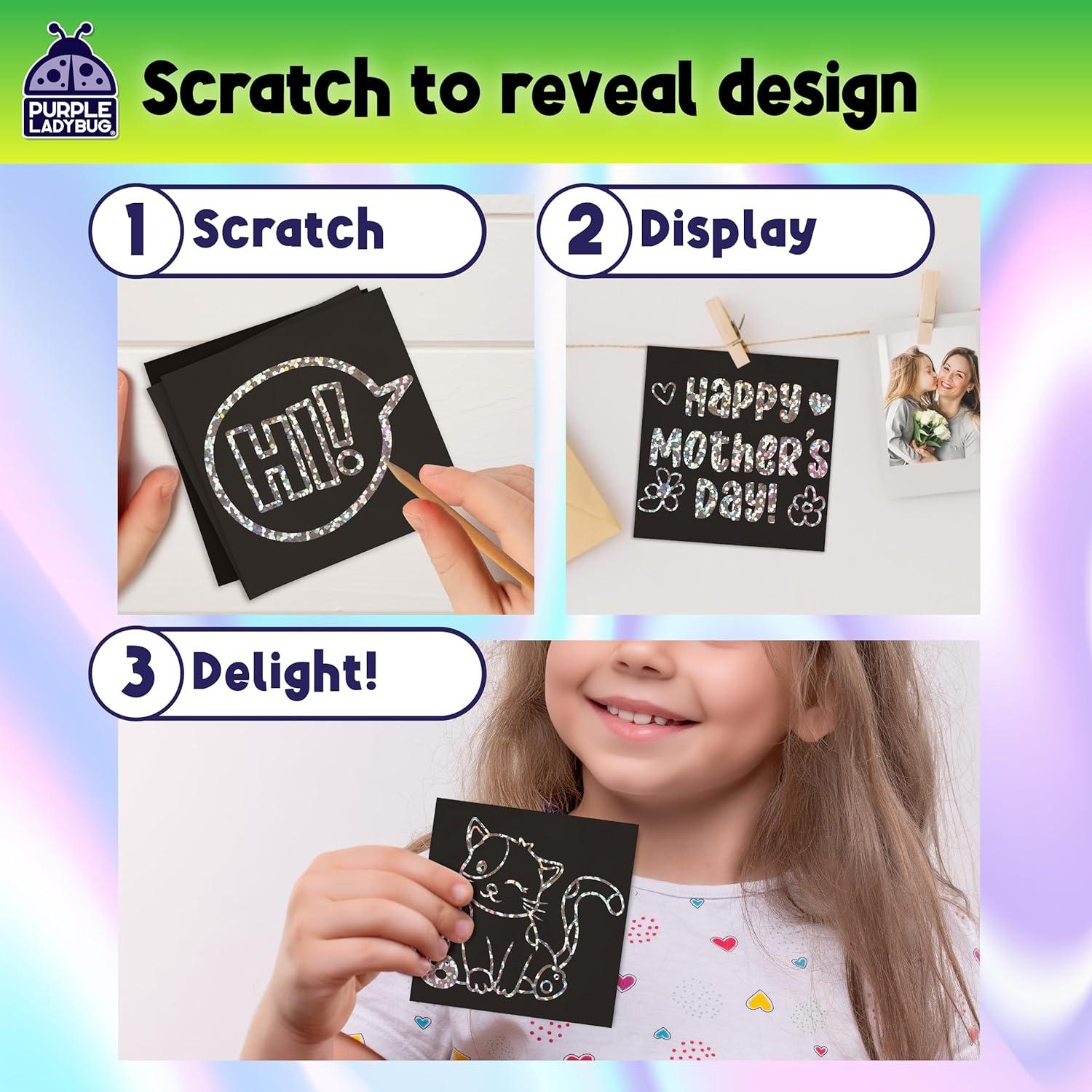 image:imageEaster Basket Essentials for Kids for Girls amp for Teen Girls 150 Rainbow Scratch Art Mini Notes Arts and Craft Supplies Valentines Day Gifts for Kids Crafts for Kids Ages 812Silver Holographic