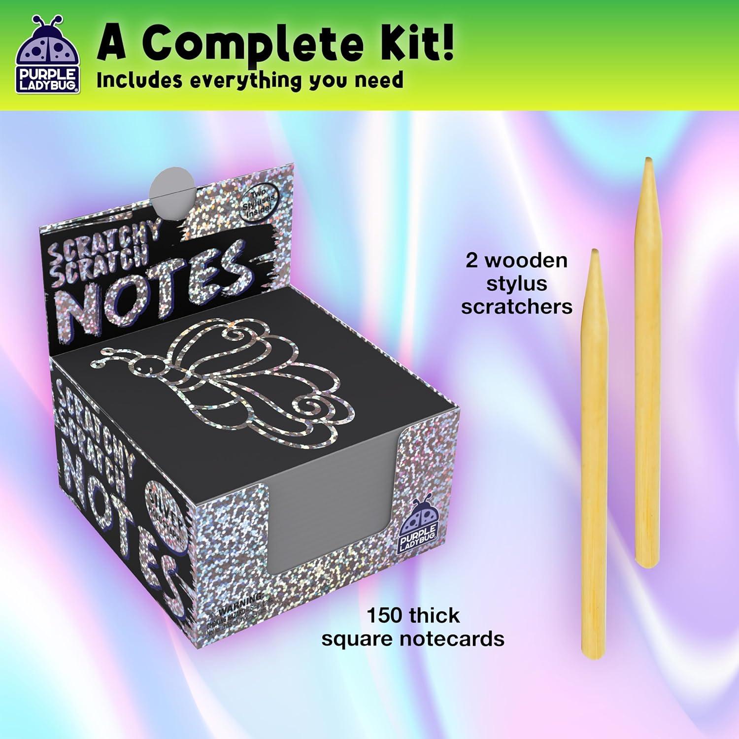 image:imageEaster Basket Essentials for Kids for Girls amp for Teen Girls 150 Rainbow Scratch Art Mini Notes Arts and Craft Supplies Valentines Day Gifts for Kids Crafts for Kids Ages 812Silver Holographic