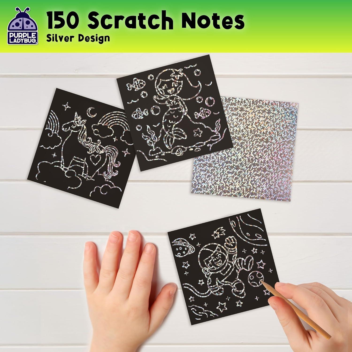 image:imageEaster Basket Essentials for Kids for Girls amp for Teen Girls 150 Rainbow Scratch Art Mini Notes Arts and Craft Supplies Valentines Day Gifts for Kids Crafts for Kids Ages 812Silver Holographic