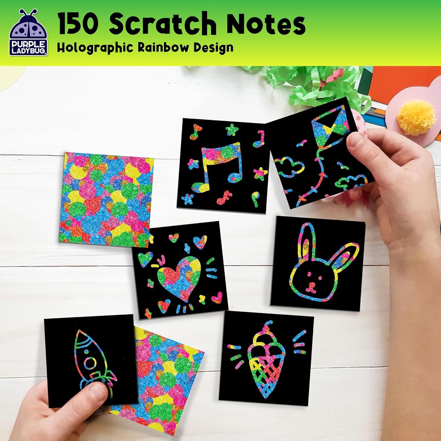 image:imageEaster Basket Essentials for Kids for Girls amp for Teen Girls 150 Rainbow Scratch Art Mini Notes Arts and Craft Supplies Valentines Day Gifts for Kids Crafts for Kids Ages 812Rainbow Holographic