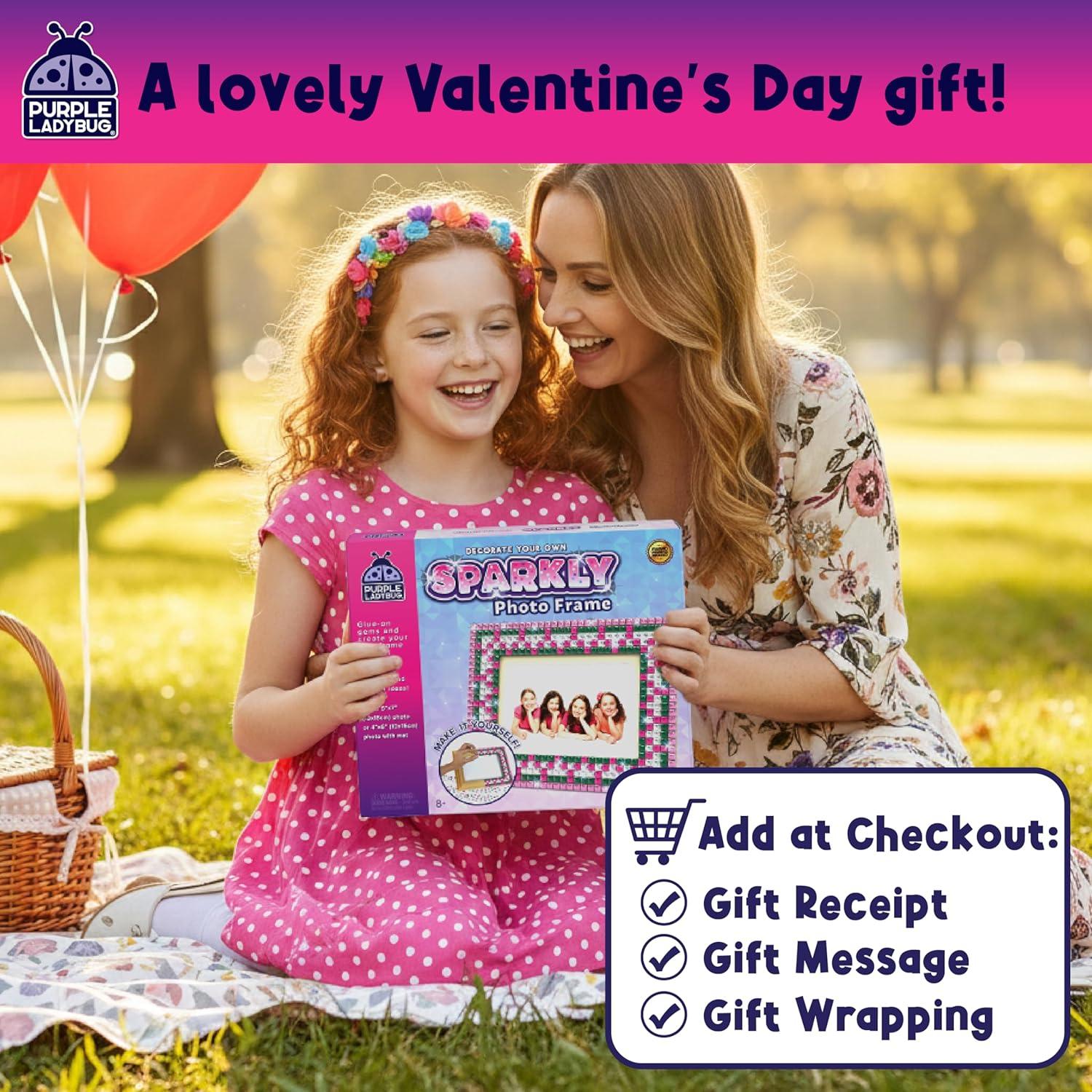 image:imagePURPLE LADYBUG DIY Mosaic Photo Frame Crafts for Girls 812 68 Great Valentines Day Gift for Kids 7 8 9 10 11 12 Years Old Fun Craft Kit for Kids amp Girl Birthday Tween amp Teens Gifts IdeaSparkly Mosaic Gems