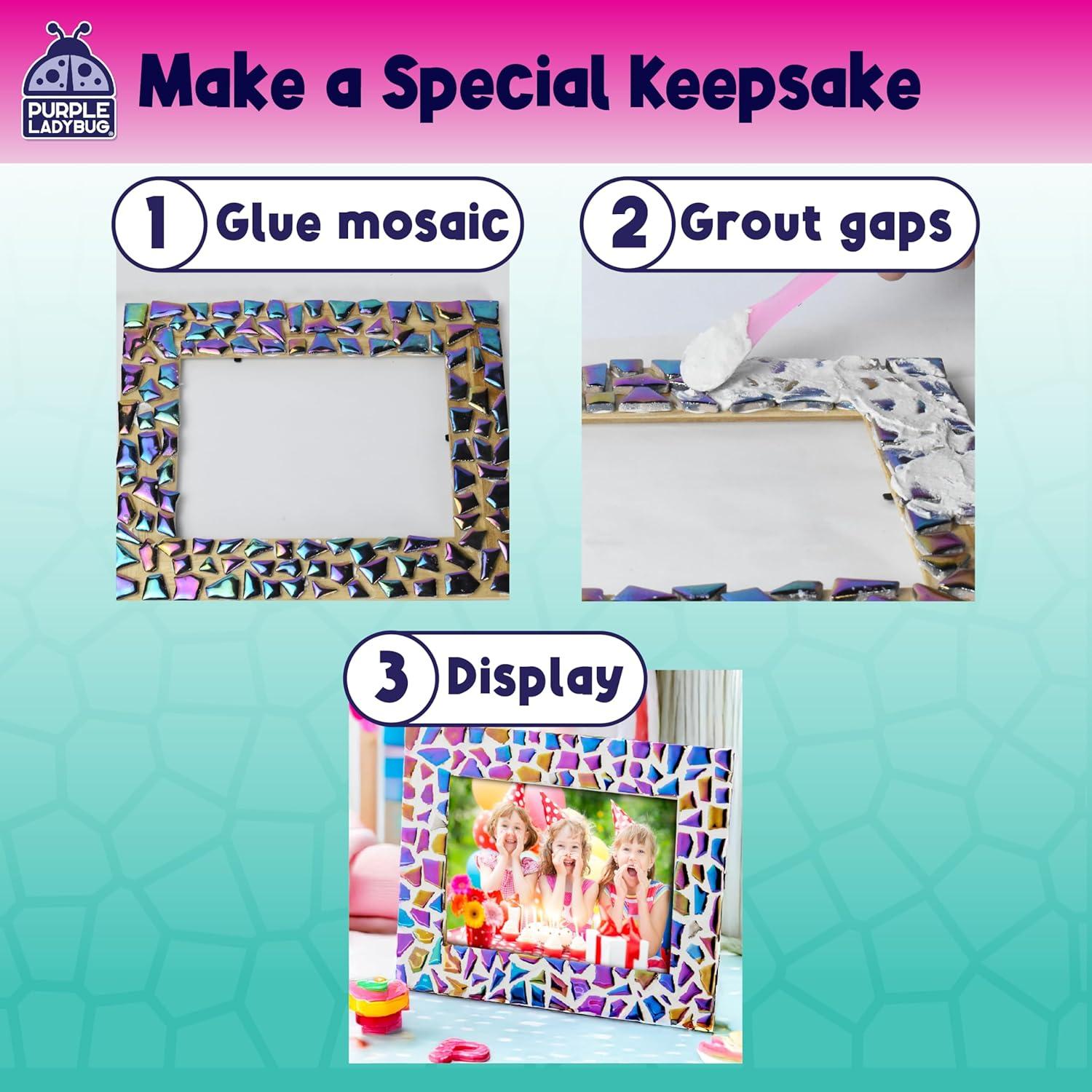 image:imagePURPLE LADYBUG DIY Mosaic Photo Frame Crafts for Girls 812 68 Great Valentines Day Gift for Kids 7 8 9 10 11 12 Years Old Fun Craft Kit for Kids amp Girl Birthday Tween amp Teens Gifts IdeaShiny Mosaic Tiles