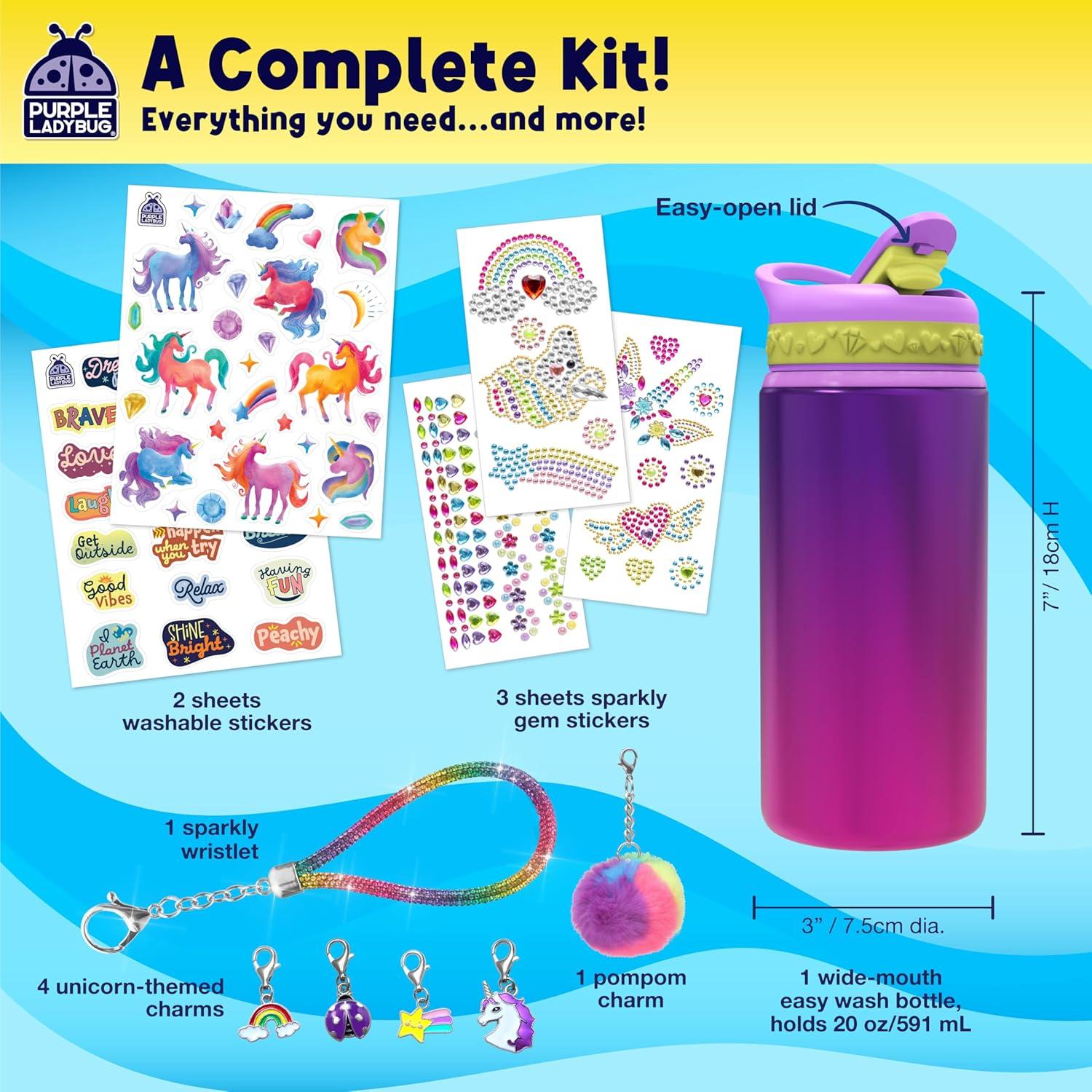 image:imagePURPLE LADYBUG Decorate Your Own Water Bottle Kit for Girls Gifts for Ages 5 6 7 8 9 10 Year Old Girl Birthday Girl Valentines Day Gifts Unicorn Toys Crafts Kids Ages 612Gemstone Unicorn