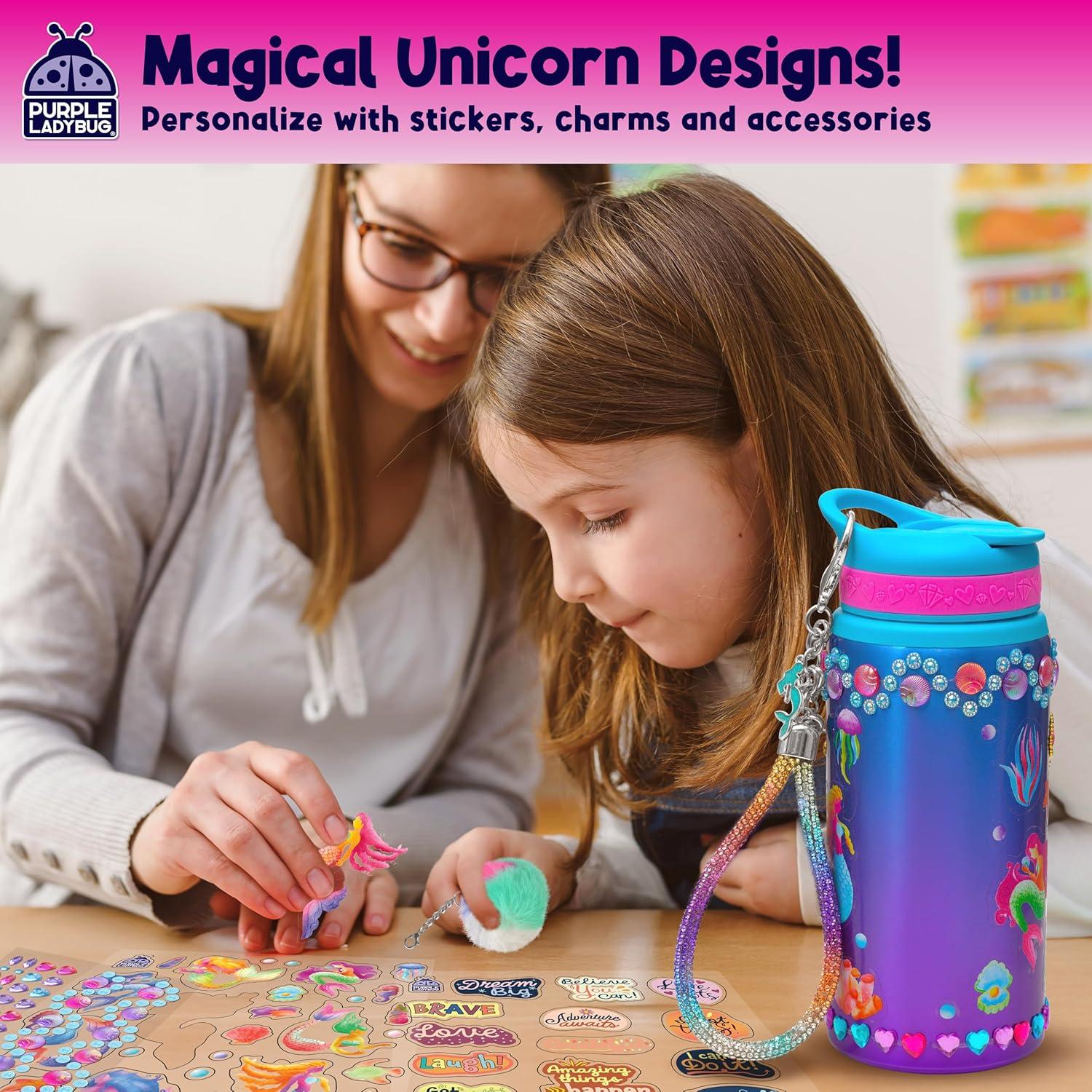 image:imagePURPLE LADYBUG Decorate Your Own Water Bottle Kit for Girls Gifts for Ages 5 6 7 8 9 10 Year Old Girl Birthday Girl Valentines Day Gifts Unicorn Toys Crafts Kids Ages 612Gemstone Mermaid