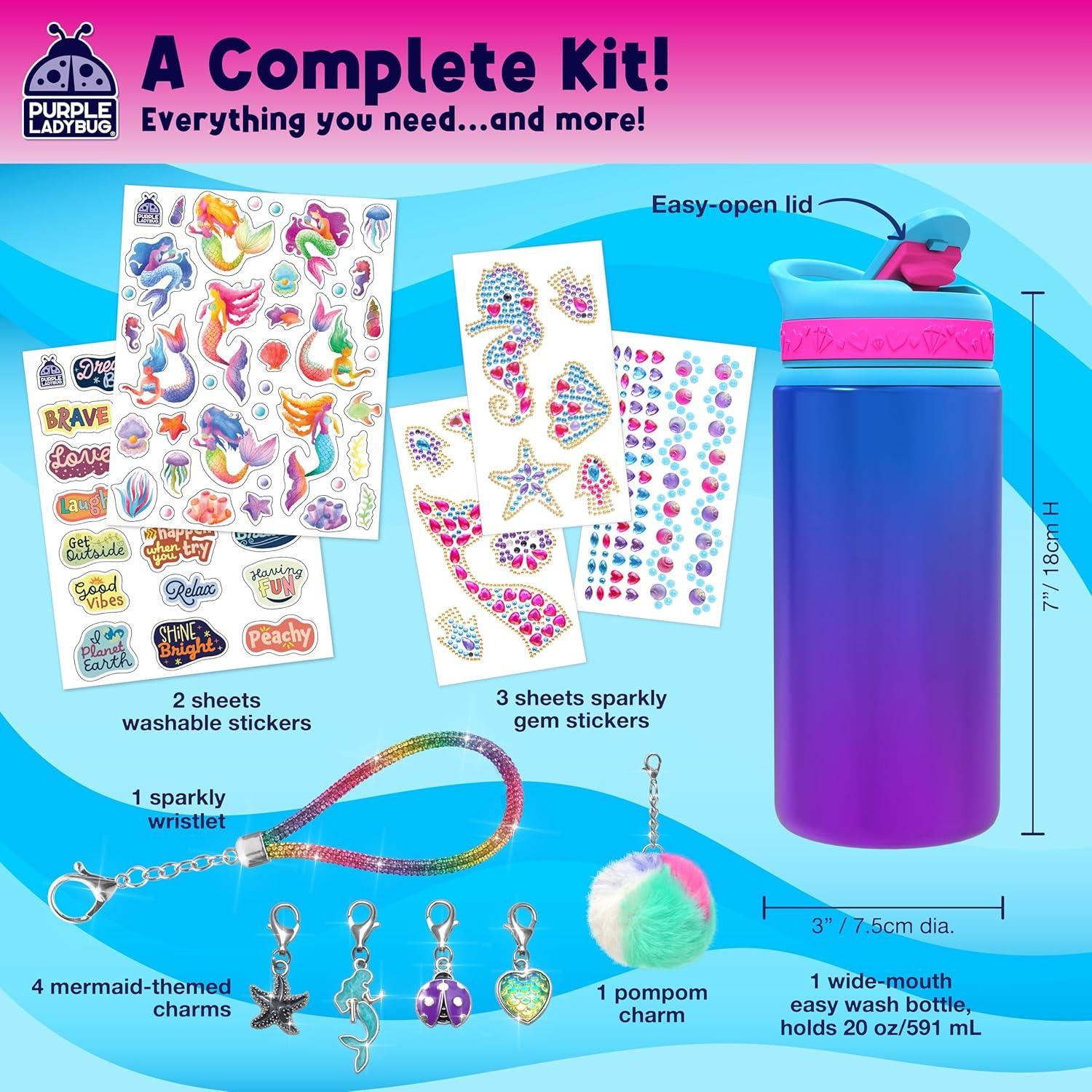 image:imagePURPLE LADYBUG Decorate Your Own Water Bottle Kit for Girls Gifts for Ages 5 6 7 8 9 10 Year Old Girl Birthday Girl Valentines Day Gifts Unicorn Toys Crafts Kids Ages 612Gemstone Mermaid