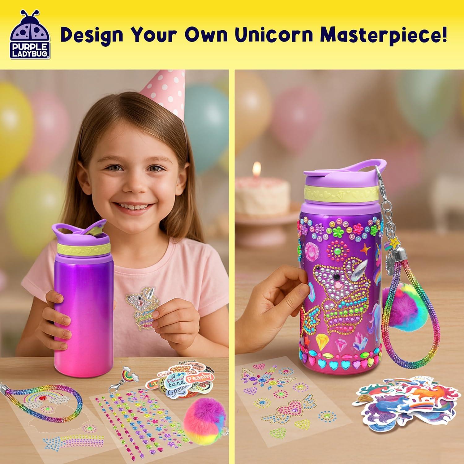 image:imagePURPLE LADYBUG Decorate Your Own Water Bottle Kit for Girls Gifts for Ages 5 6 7 8 9 10 Year Old Girl Birthday Girl Valentines Day Gifts Unicorn Toys Crafts Kids Ages 612Gemstone Unicorn