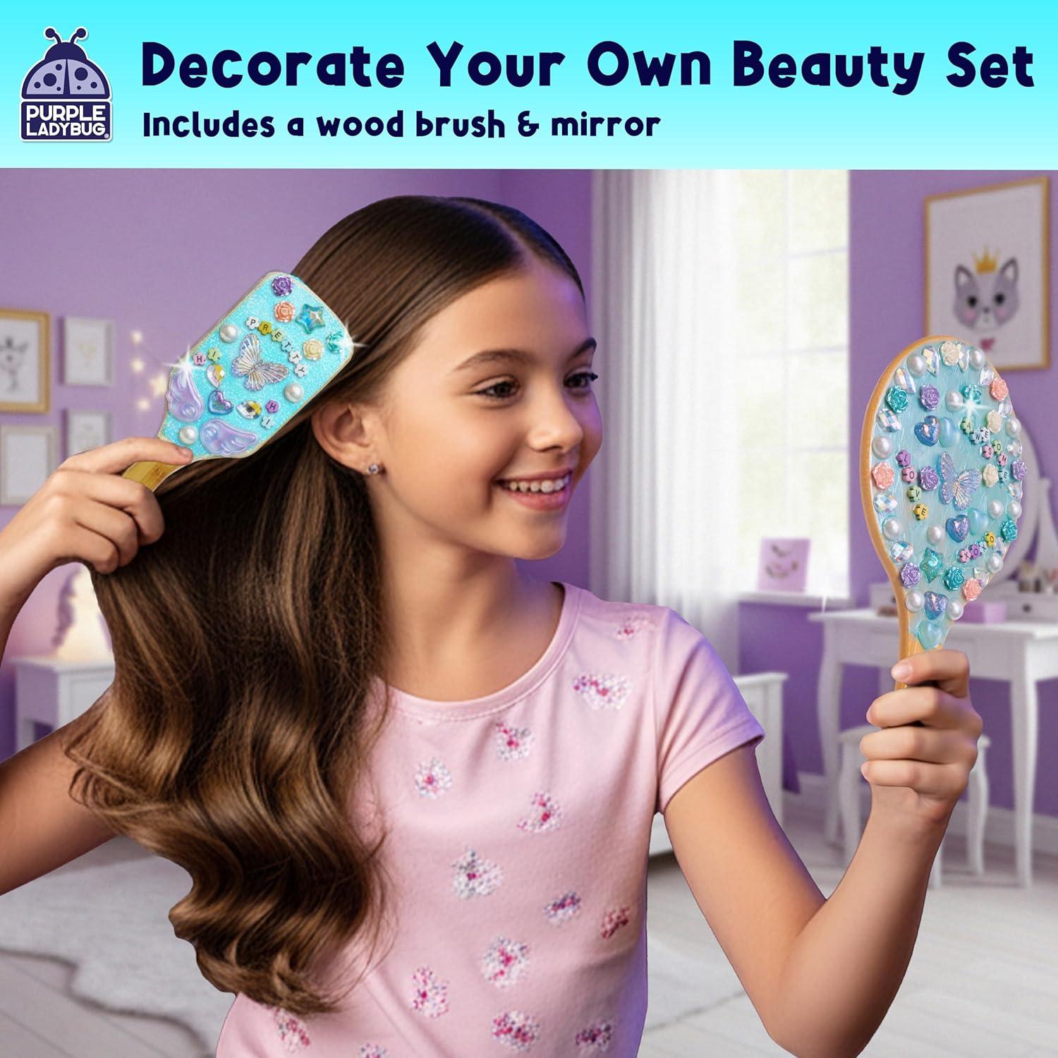 image:imagePURPLE LADYBUG Decorate Your Own Wooden Mirror amp Brush Set Gifts for 6 7 8 9 1012 Year Old Girl Birthday Gift amp Valentines Gifts for Girls DIY Arts and Craft Kit for Girls Ages 412 Tweens GiftBling Mirror Brush
