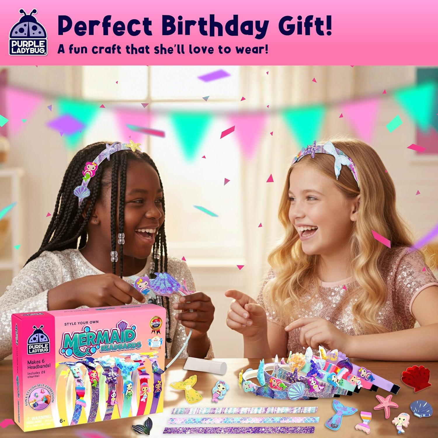 image:imagePURPLE LADYBUG Headband Making Kit for Girls Gifts for Girls 6812 Years Old Birthday Gift Fun DIY Craft Kit for Ages 612 with 6 Headbands Colorful Yarns Ribbons amp Hair ClipsMermaid Headbands
