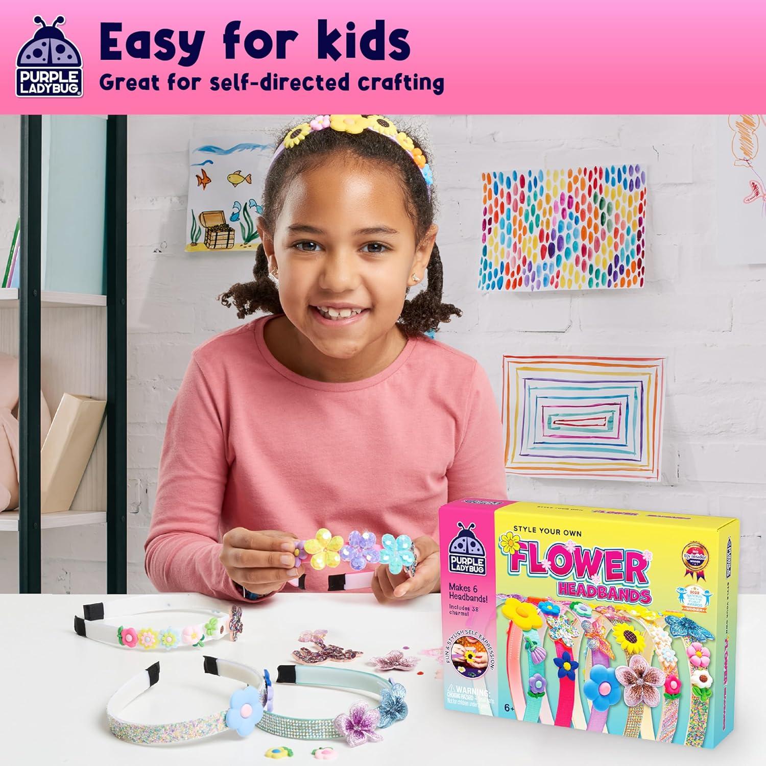 image:imagePURPLE LADYBUG Headband Making Kit for Girls Gifts for Girls 6812 Years Old Birthday Gift Fun DIY Craft Kit for Ages 612 with 6 Headbands Colorful Yarns Ribbons amp Hair ClipsFlower Headbands