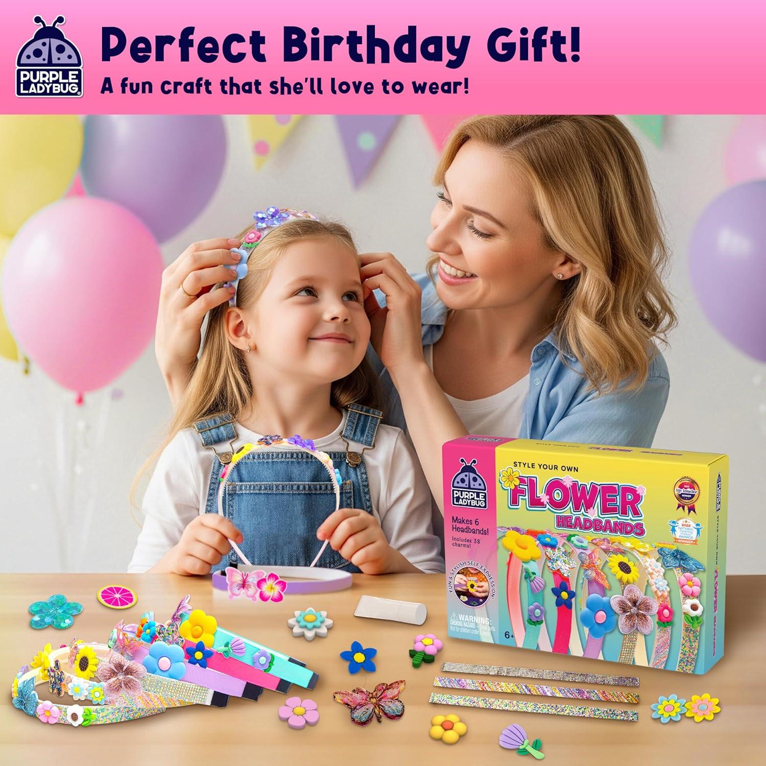 image:imagePURPLE LADYBUG Headband Making Kit for Girls Gifts for Girls 6812 Years Old Birthday Gift Fun DIY Craft Kit for Ages 612 with 6 Headbands Colorful Yarns Ribbons amp Hair ClipsFlower Headbands