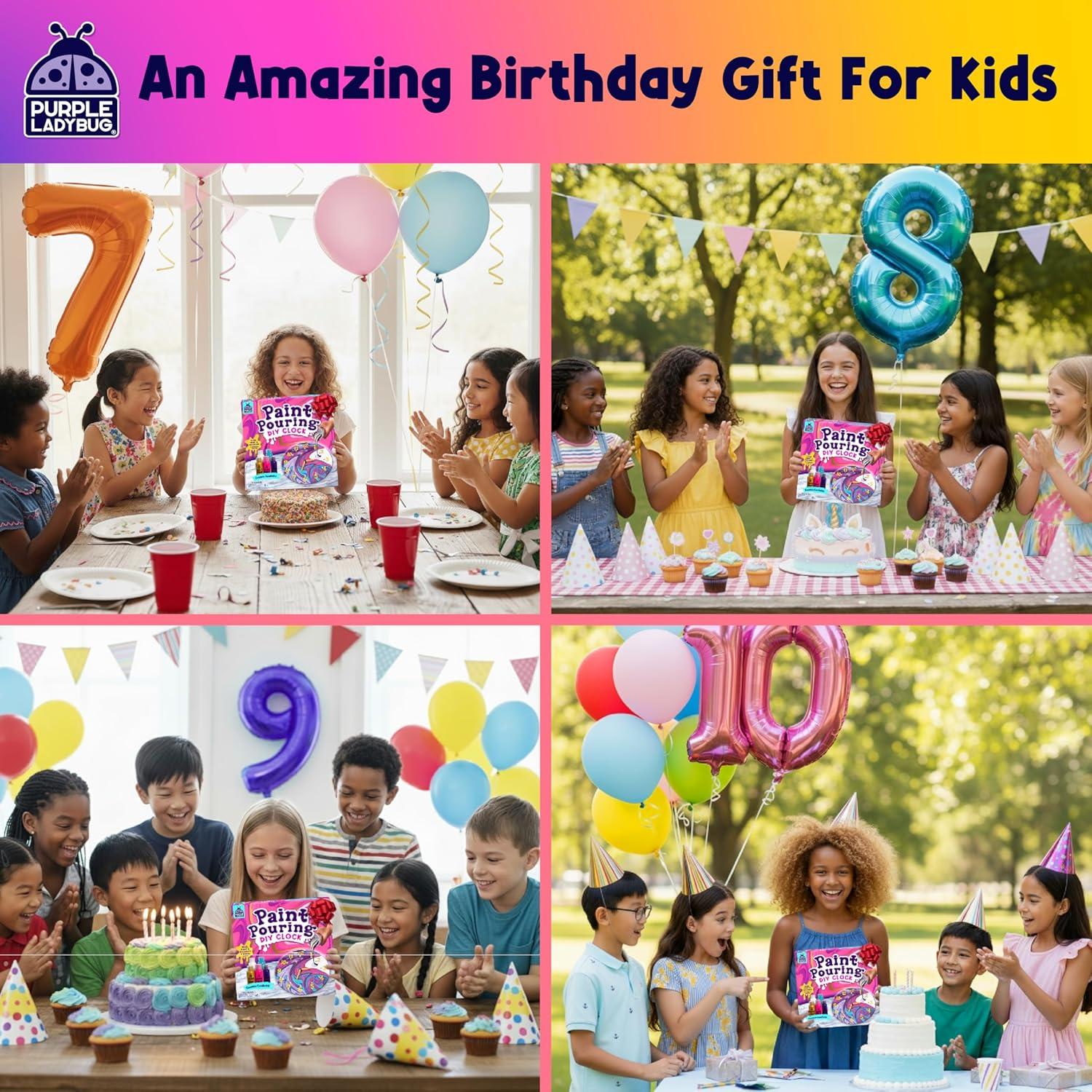 image:imagePURPLE LADYBUG Paint Pouring Art Kit Art and Crafts for Kids Ages 812 Gifts for 6 7 8 9 10 11 12 Year Old Boys amp Girls Gift Ideas Birthday Gifts for Girls Tween amp Teen Girl DIY Painting KitClock Cosmic Confetti