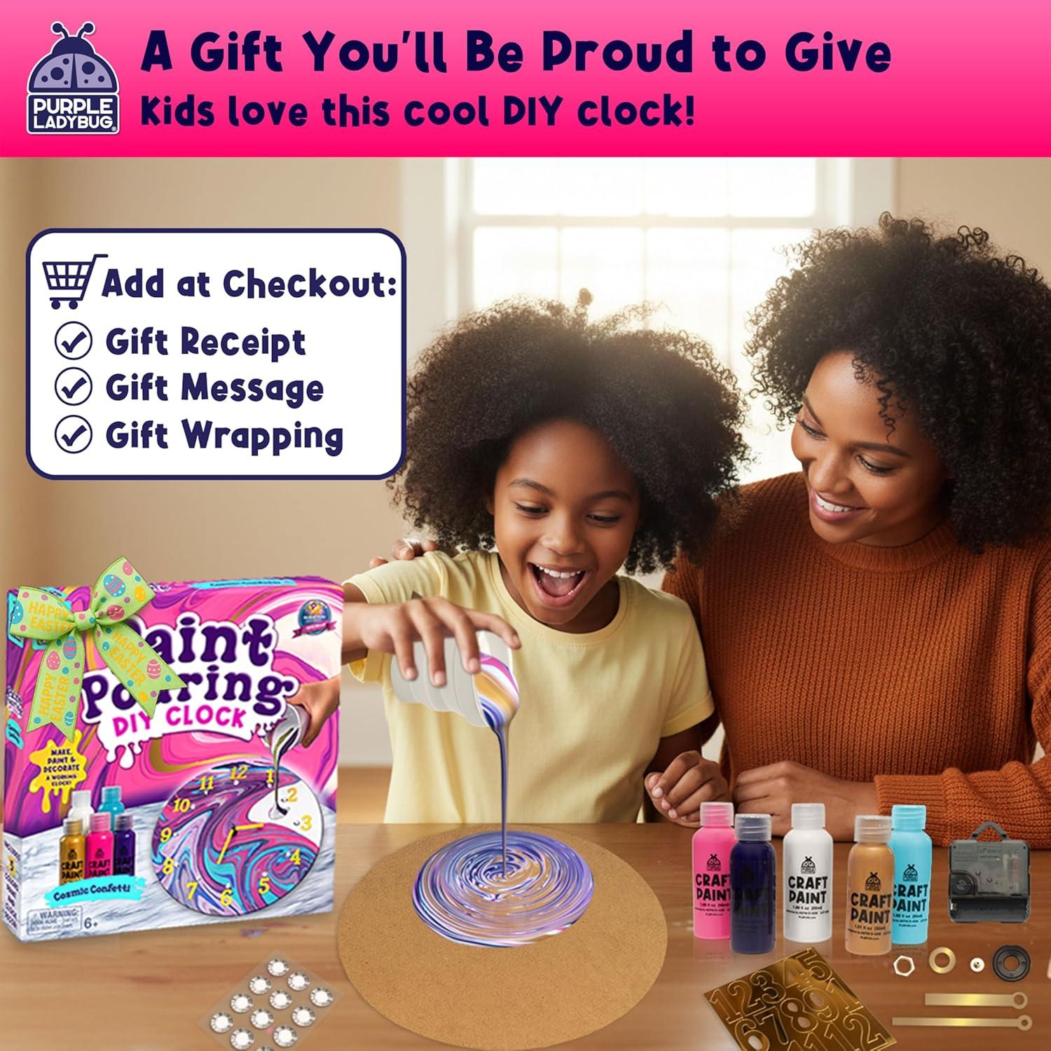 image:imagePURPLE LADYBUG Paint Pouring Art Kit Art and Crafts for Kids Ages 812 Gifts for 6 7 8 9 10 11 12 Year Old Boys amp Girls Gift Ideas Birthday Gifts for Girls Tween amp Teen Girl DIY Painting KitClock Cosmic Confetti