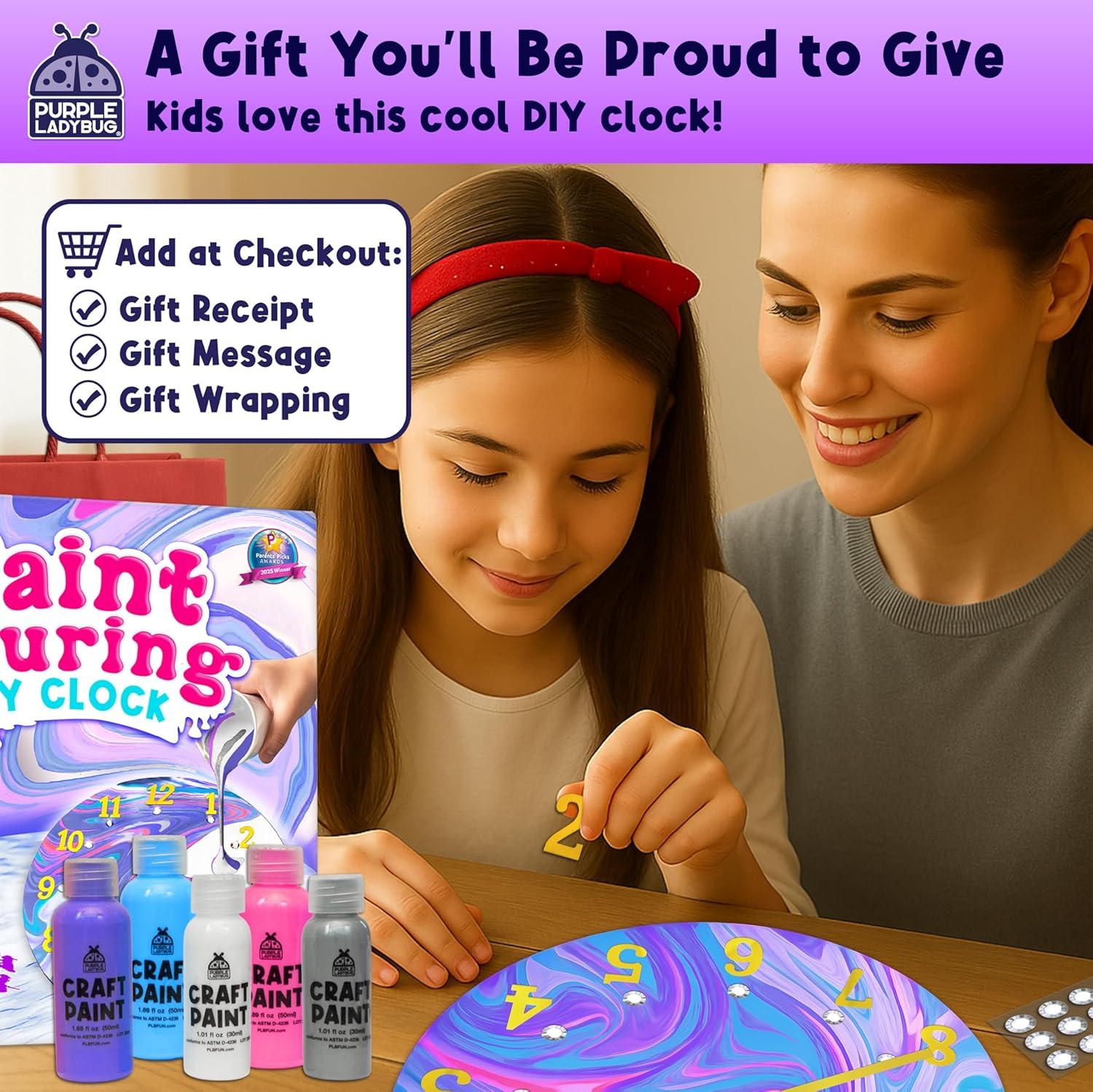 image:imagePURPLE LADYBUG Paint Pouring Art Kit Art and Crafts for Kids Ages 812 Gifts for 6 7 8 9 10 11 12 Year Old Boys amp Girls Gift Ideas Birthday Gifts for Girls Tween amp Teen Girl DIY Painting KitClock Stardust Sorbet