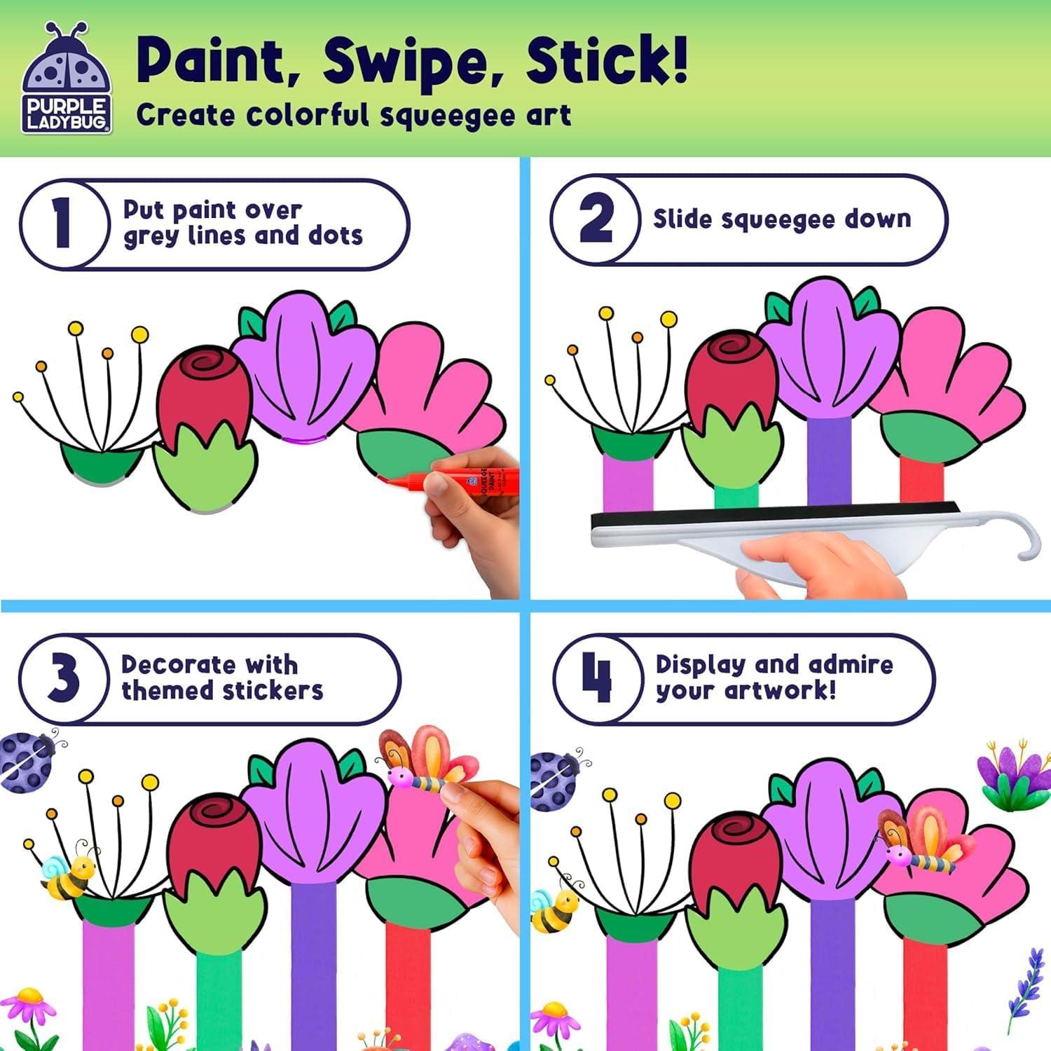 image:imagePURPLE LADYBUG Squeegee Art Craft Kit Fun Crafts for Kids Boys amp Girls Age 6 Birthday Gift Animals Theme with 10 Colorful Paints Mess Free Supports Fine Motor Skill DevelopmentBlooms Bugs