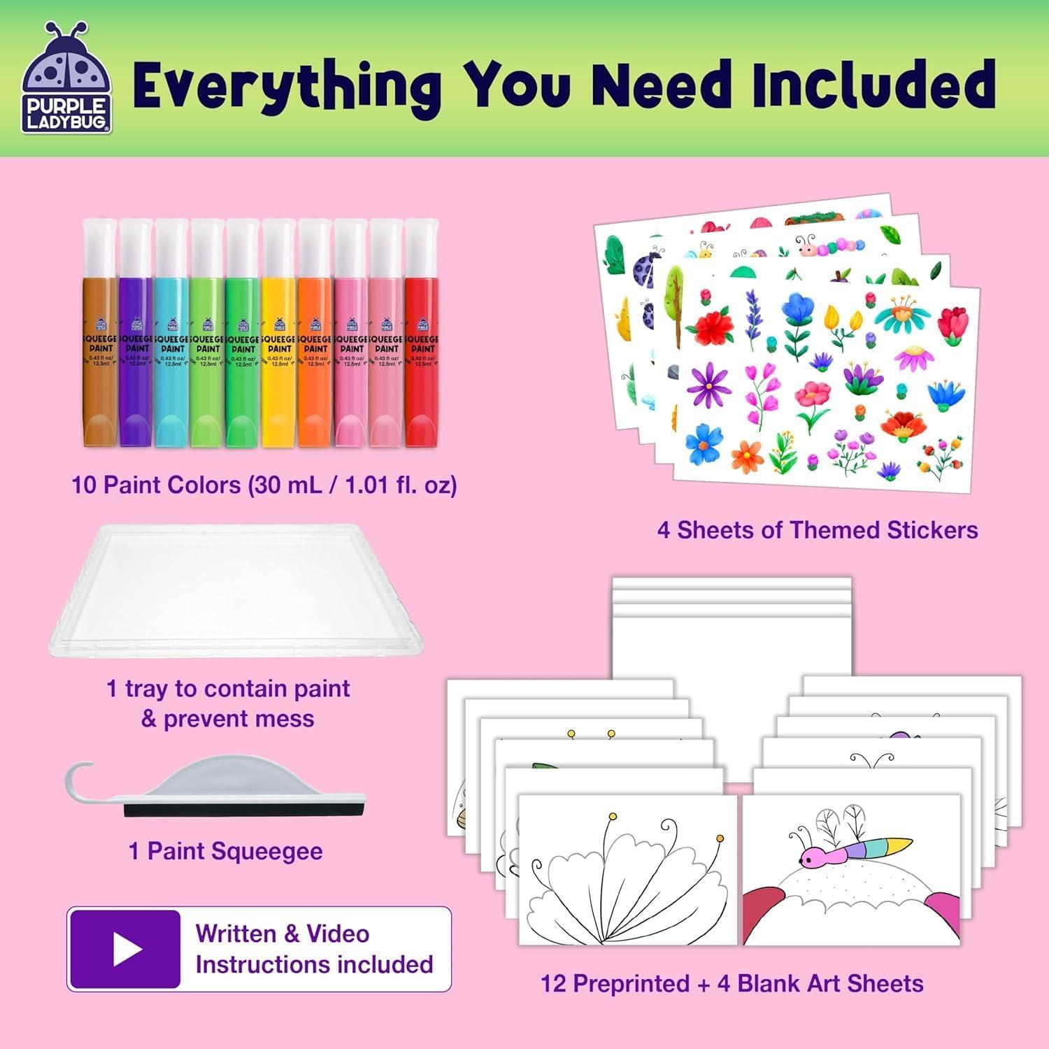 image:imagePURPLE LADYBUG Squeegee Art Craft Kit Fun Crafts for Kids Boys amp Girls Age 6 Birthday Gift Animals Theme with 10 Colorful Paints Mess Free Supports Fine Motor Skill DevelopmentBlooms Bugs