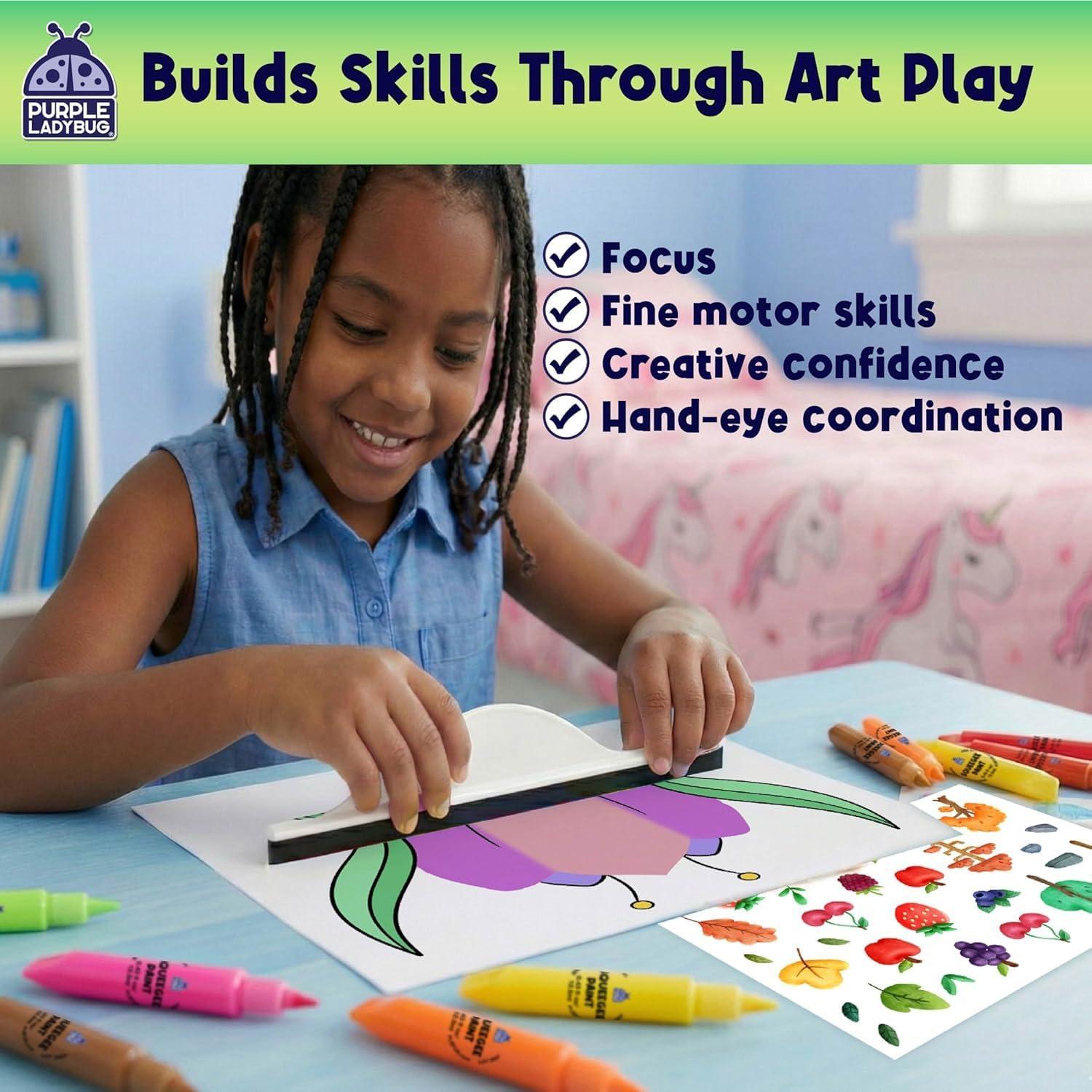 image:imagePURPLE LADYBUG Squeegee Art Craft Kit Fun Crafts for Kids Boys amp Girls Age 6 Birthday Gift Animals Theme with 10 Colorful Paints Mess Free Supports Fine Motor Skill DevelopmentBlooms Bugs