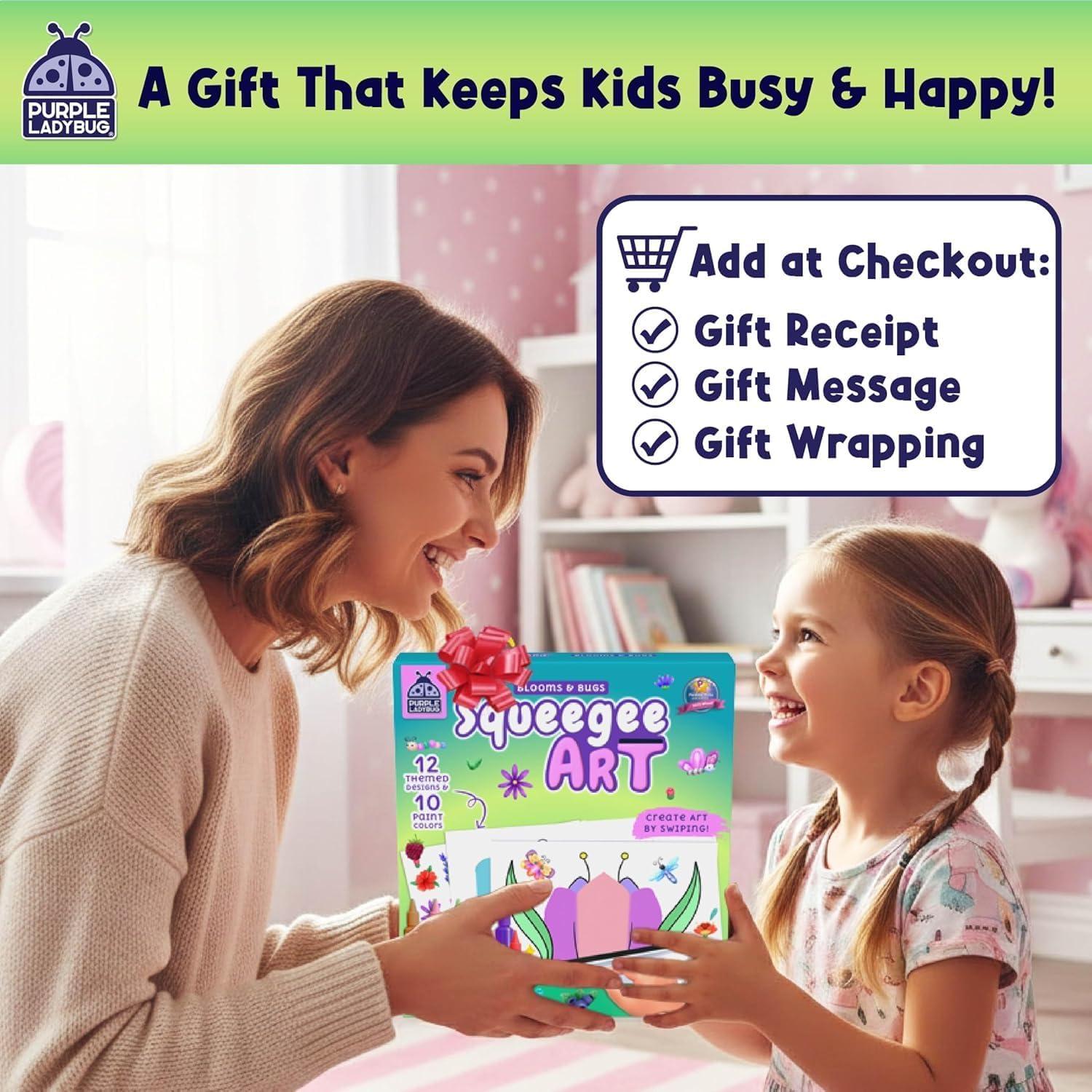 image:imagePURPLE LADYBUG Squeegee Art Craft Kit Fun Crafts for Kids Boys amp Girls Age 6 Birthday Gift Animals Theme with 10 Colorful Paints Mess Free Supports Fine Motor Skill DevelopmentBlooms Bugs
