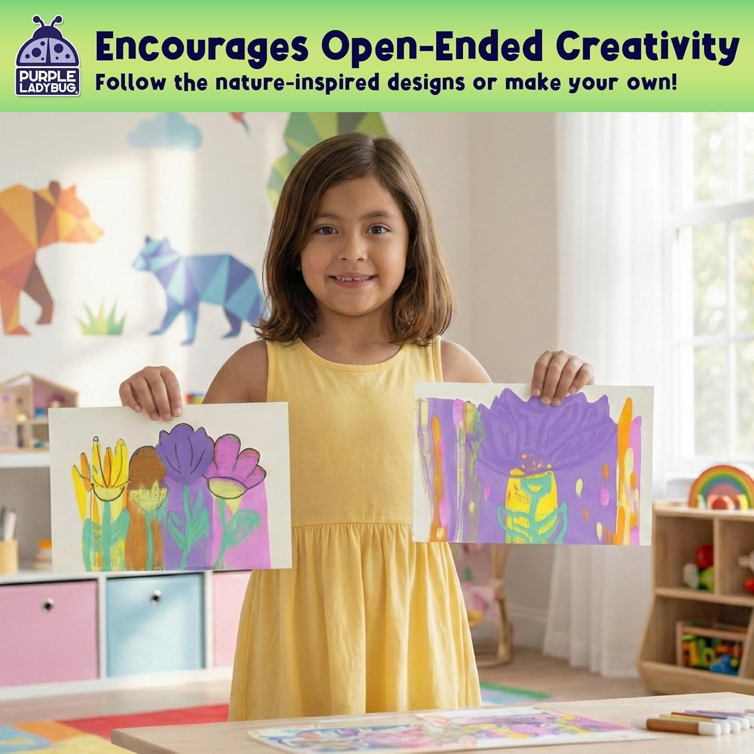 image:imagePURPLE LADYBUG Squeegee Art Craft Kit Fun Crafts for Kids Boys amp Girls Age 6 Birthday Gift Animals Theme with 10 Colorful Paints Mess Free Supports Fine Motor Skill DevelopmentBlooms Bugs
