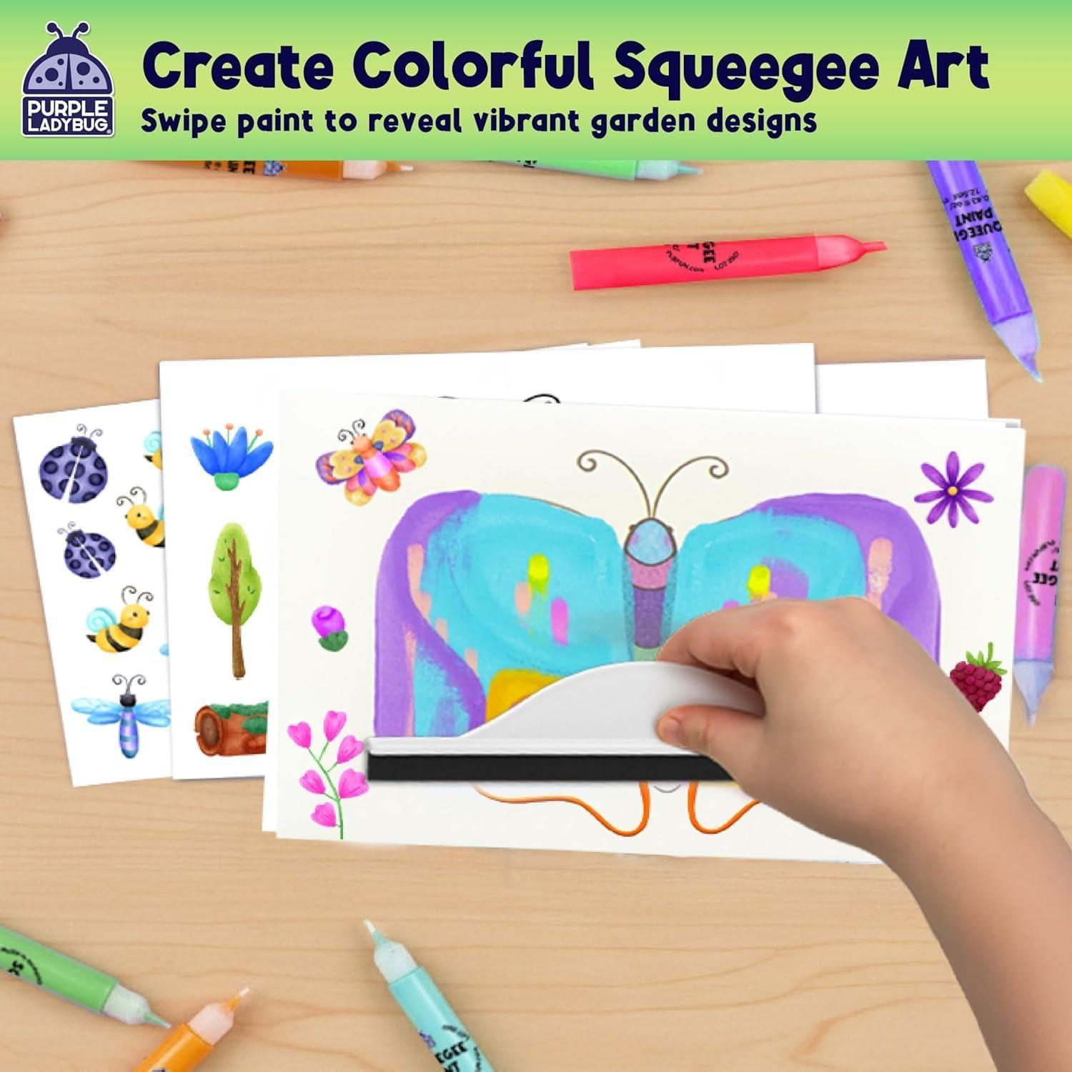 image:imagePURPLE LADYBUG Squeegee Art Craft Kit Fun Crafts for Kids Boys amp Girls Age 6 Birthday Gift Animals Theme with 10 Colorful Paints Mess Free Supports Fine Motor Skill DevelopmentBlooms Bugs