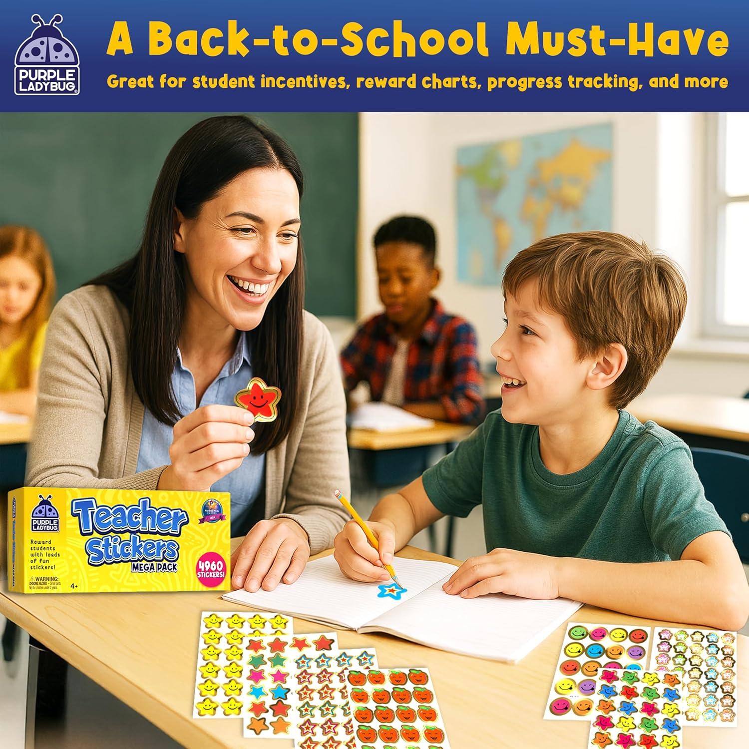 image:imagePURPLE LADYBUG Teacher Stickers for Students 4960 Reward Stickers for Kids Classroom Supplies Teacher MustHaves for Classroom Reward Charts Star Back to School GiftTeacher Stickers 4960 Stickers