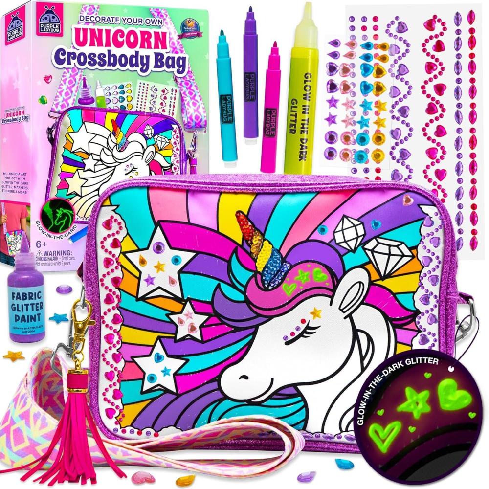 image:imageDecorate Your Own Unicorn Crossbody Bag Kit Unicorn Gifts for Girls Age 68 Valentines Gifts for Girls 6 7 8 9 1012 Year Old Girl Birthday Gift Ideas Craft for Girl Glow in the DarkUnicorn Crossbody Bag