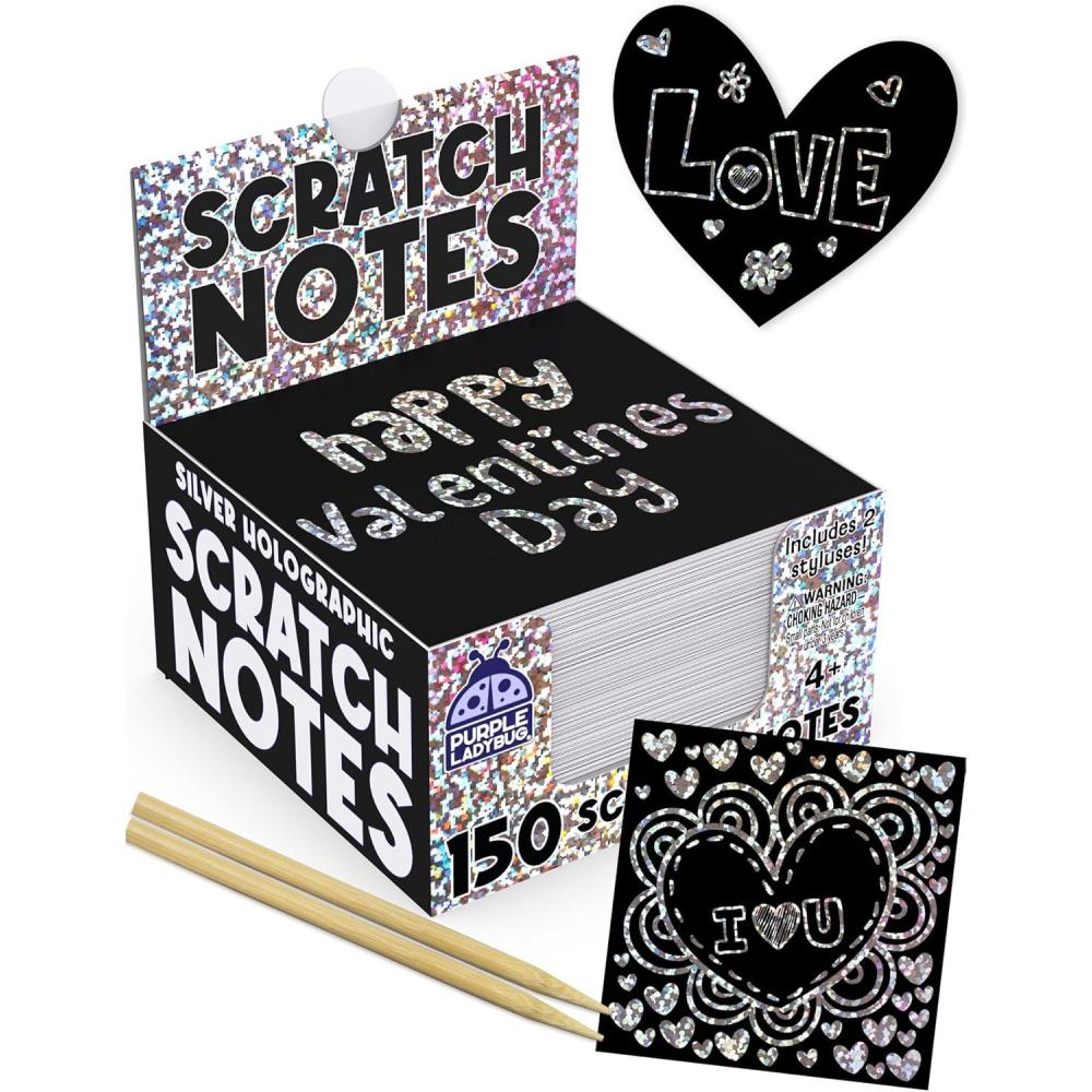 image:imageEaster Basket Essentials for Kids for Girls amp for Teen Girls 150 Rainbow Scratch Art Mini Notes Arts and Craft Supplies Valentines Day Gifts for Kids Crafts for Kids Ages 812Silver Holographic