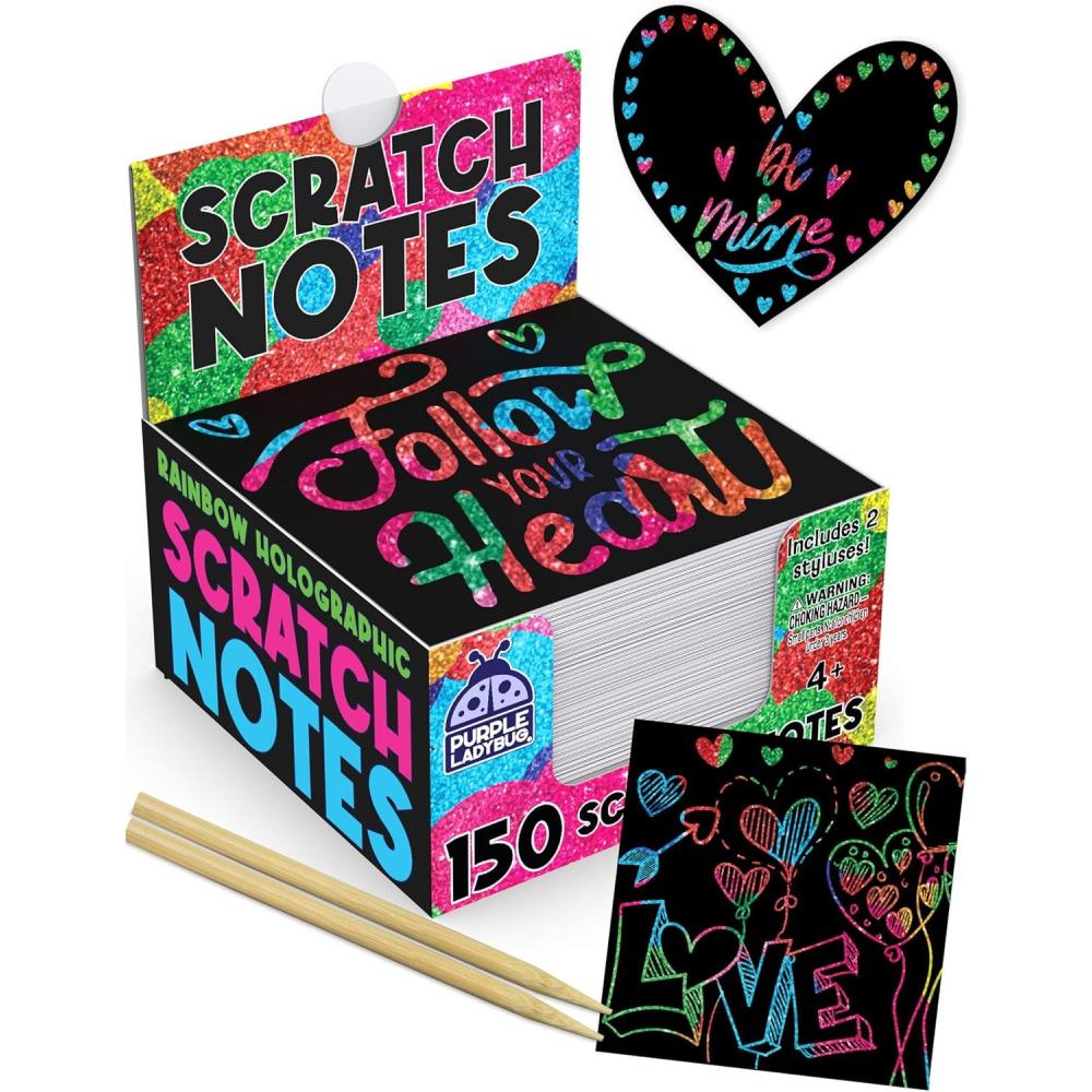 image:imageEaster Basket Essentials for Kids for Girls amp for Teen Girls 150 Rainbow Scratch Art Mini Notes Arts and Craft Supplies Valentines Day Gifts for Kids Crafts for Kids Ages 812Rainbow Holographic