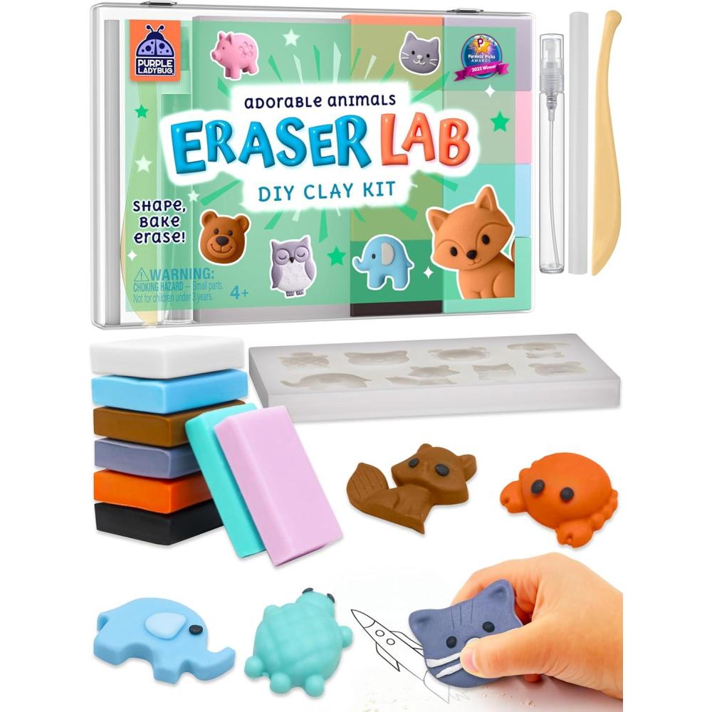 image:imageEraser Lab DIY Clay Mini Cute Eraser Kit for Girls  Unicorn amp Mermaid Theme  Fun Craft Activity for Girls Aged 4 5 6 7 8 9 10 Perfect Back to School Supply Ideal Birthday Gift IdeaAdorable Animals
