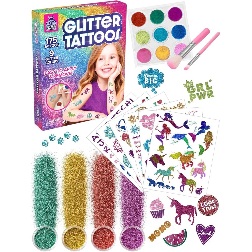 image:imagePURPLE LADYBUG 175Piece Temporary Glitter Tattoos Kit for Kids amp Teens Easter Valentines Gifts for 6 7 8 9 1012 Year Old Girl Birthday Craft for Girls 812 Ideal Easter Basket Essential