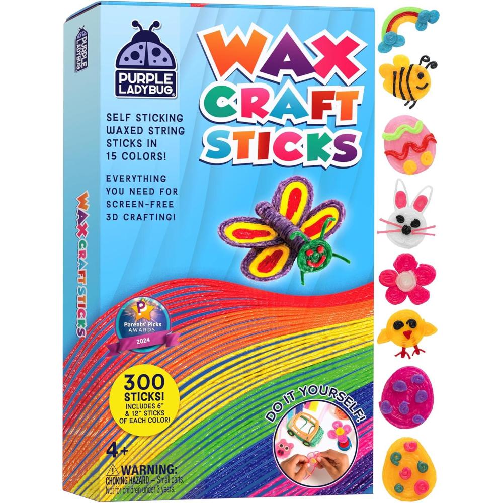 image:imagePURPLE LADYBUG Bendable Wax Craft Sticks for Kids Easter Basket Stuffers Camping Essentials Road Trip Activities Travel Toys for Toddlers in Car Airplane amp Restaurant 15 Colors 300 Pcs