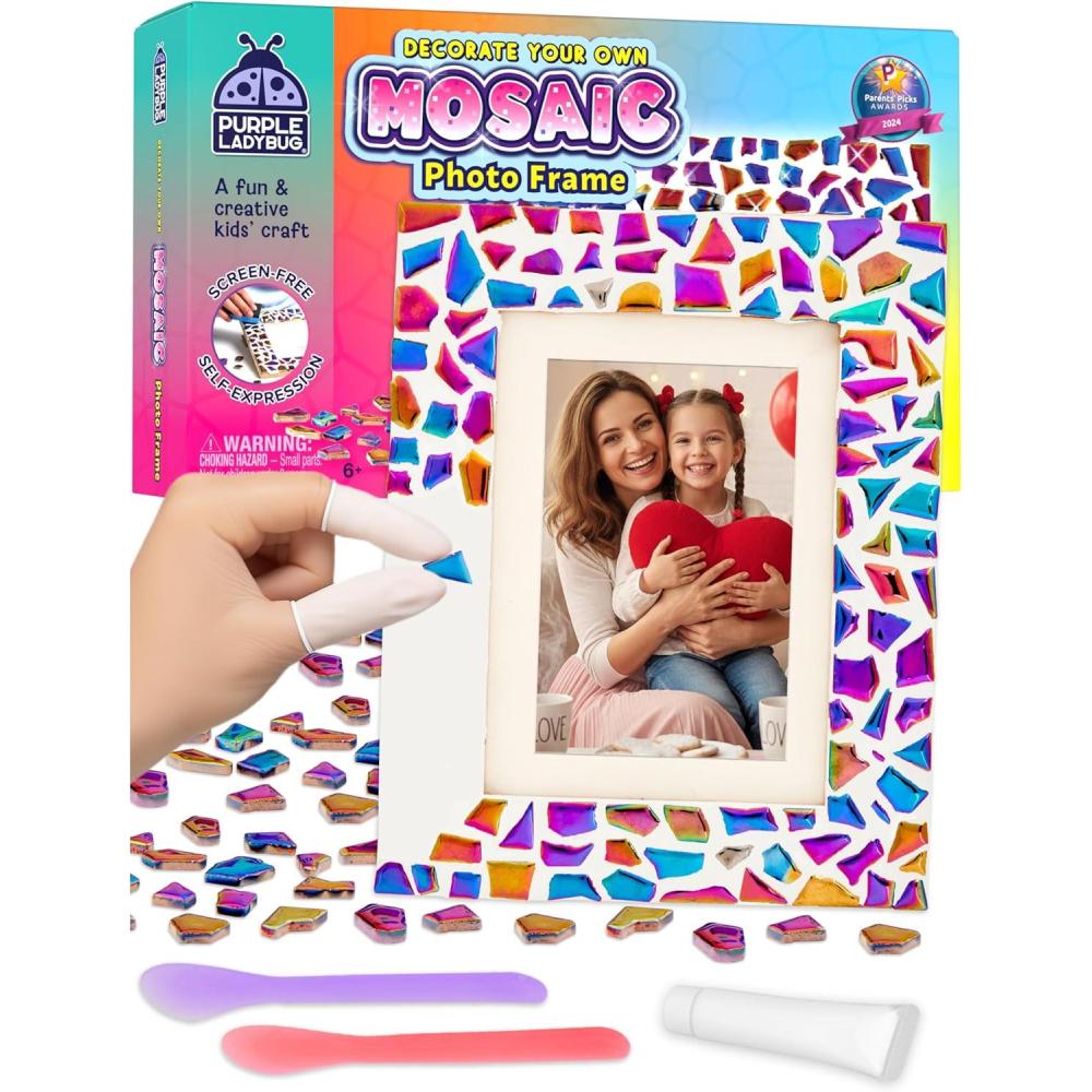 image:imagePURPLE LADYBUG DIY Mosaic Photo Frame Crafts for Girls 812 68 Great Valentines Day Gift for Kids 7 8 9 10 11 12 Years Old Fun Craft Kit for Kids amp Girl Birthday Tween amp Teens Gifts IdeaShiny Mosaic Tiles