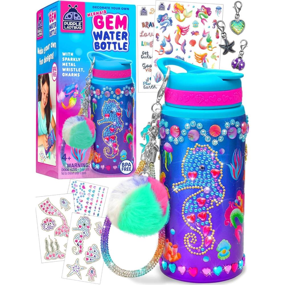 image:imagePURPLE LADYBUG Decorate Your Own Water Bottle Kit for Girls Gifts for Ages 5 6 7 8 9 10 Year Old Girl Birthday Girl Valentines Day Gifts Unicorn Toys Crafts Kids Ages 612Gemstone Mermaid