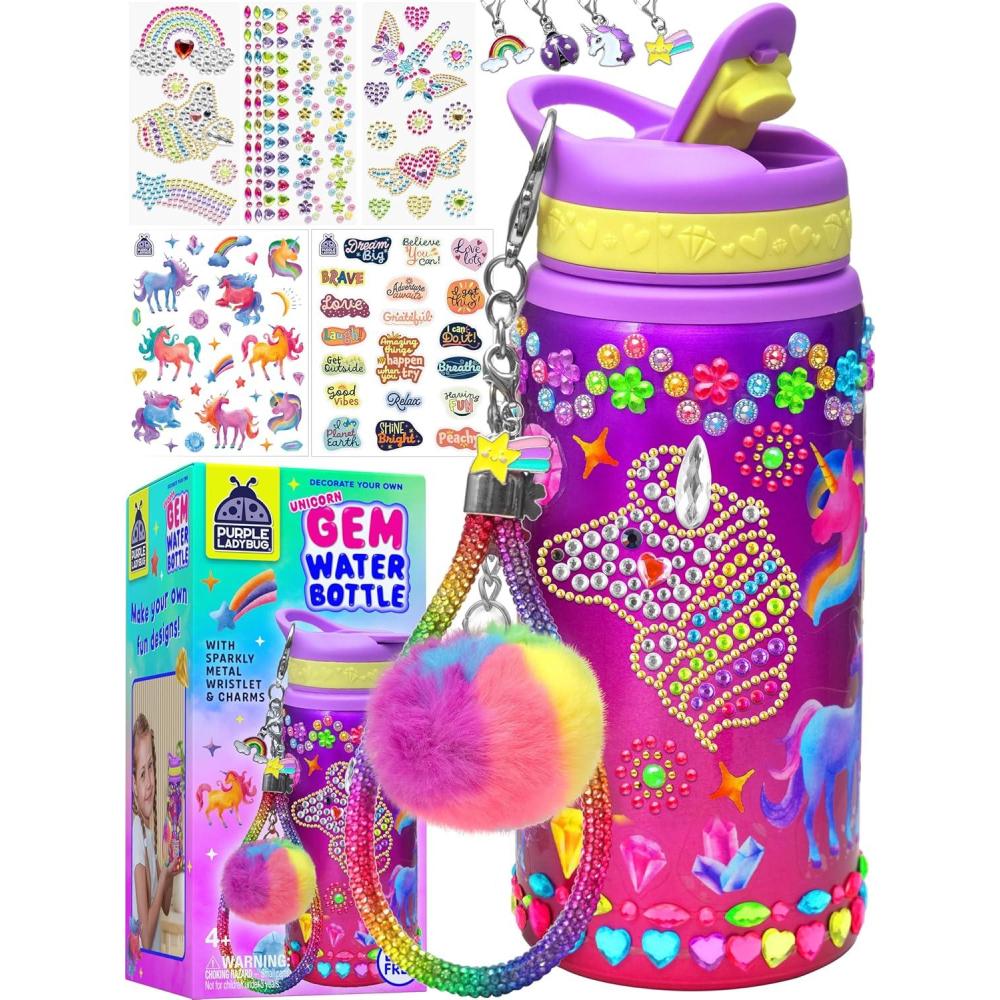image:imagePURPLE LADYBUG Decorate Your Own Water Bottle Kit for Girls Gifts for Ages 5 6 7 8 9 10 Year Old Girl Birthday Girl Valentines Day Gifts Unicorn Toys Crafts Kids Ages 612Gemstone Unicorn