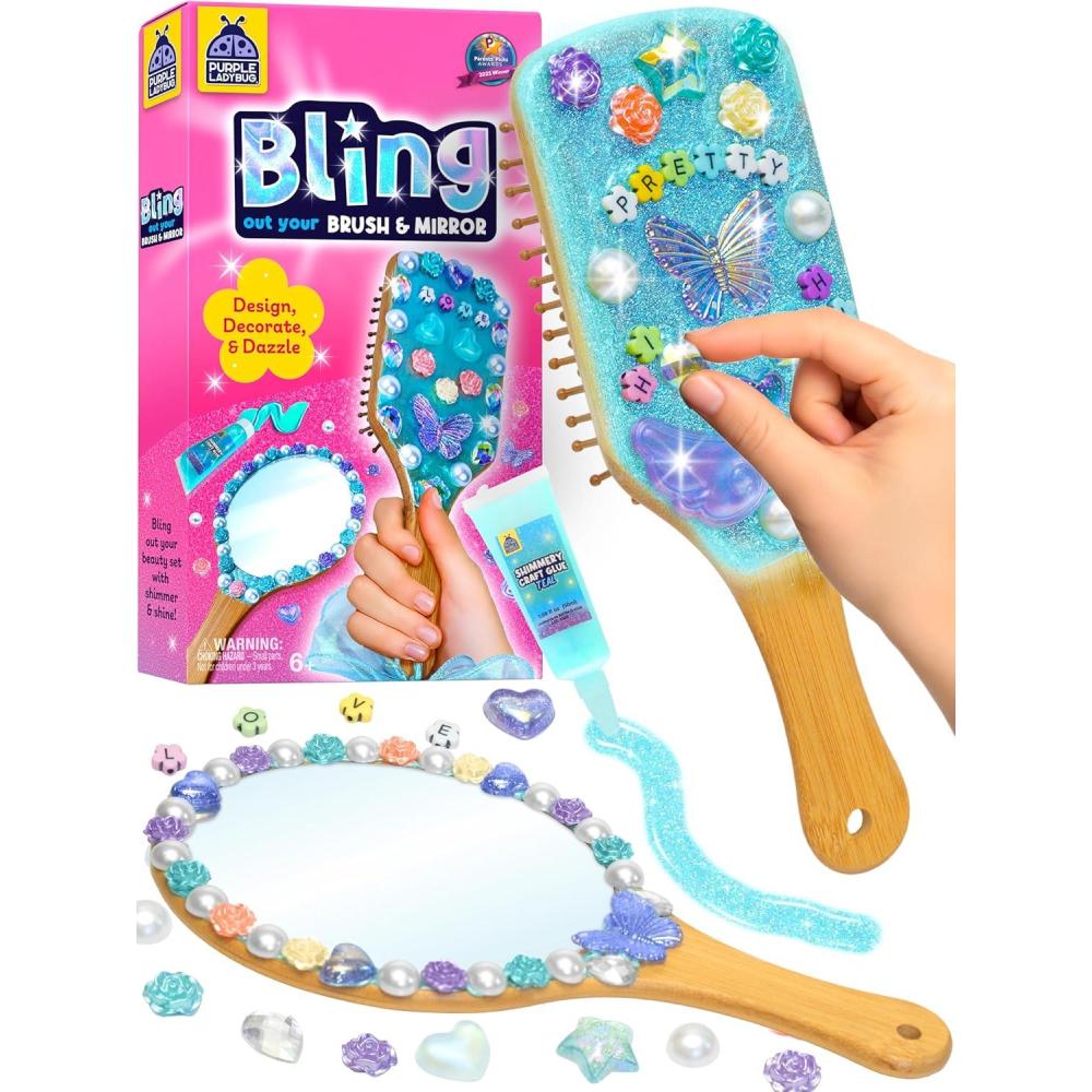image:imagePURPLE LADYBUG Decorate Your Own Wooden Mirror amp Brush Set Gifts for 6 7 8 9 1012 Year Old Girl Birthday Gift amp Valentines Gifts for Girls DIY Arts and Craft Kit for Girls Ages 412 Tweens GiftBling Mirror Brush