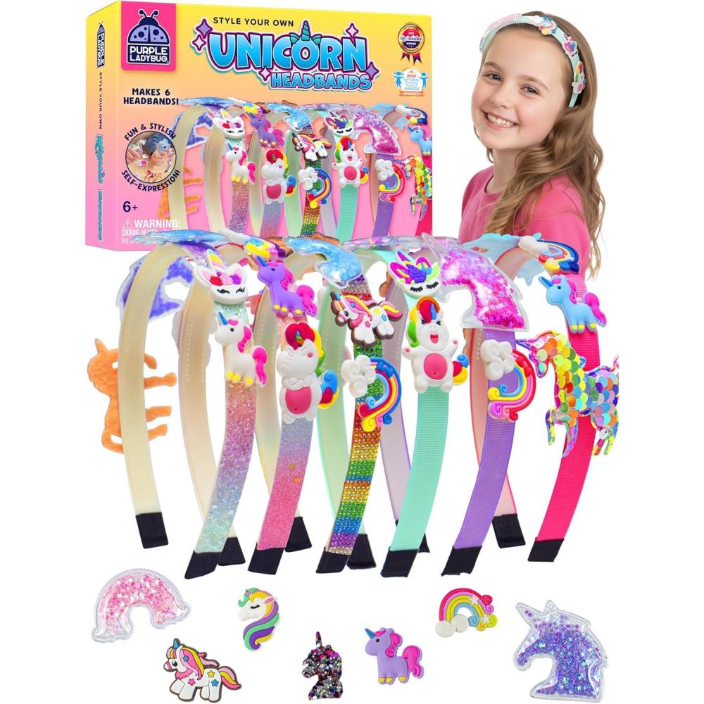 image:imagePURPLE LADYBUG Headband Making Kit for Girls Gifts for Girls 6812 Years Old Birthday Gift Fun DIY Craft Kit for Ages 612 with 6 Headbands Colorful Yarns Ribbons amp Hair ClipsUnicorn Headbands