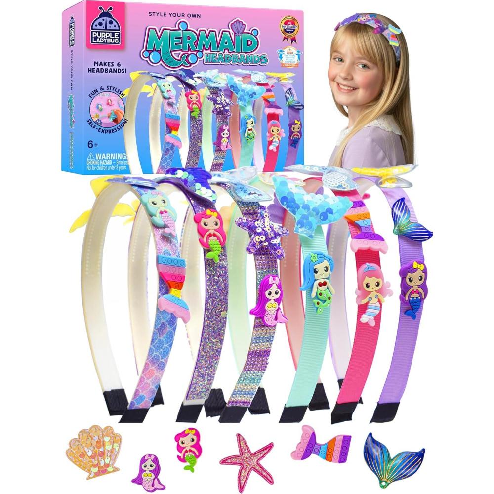 image:imagePURPLE LADYBUG Headband Making Kit for Girls Gifts for Girls 6812 Years Old Birthday Gift Fun DIY Craft Kit for Ages 612 with 6 Headbands Colorful Yarns Ribbons amp Hair ClipsMermaid Headbands