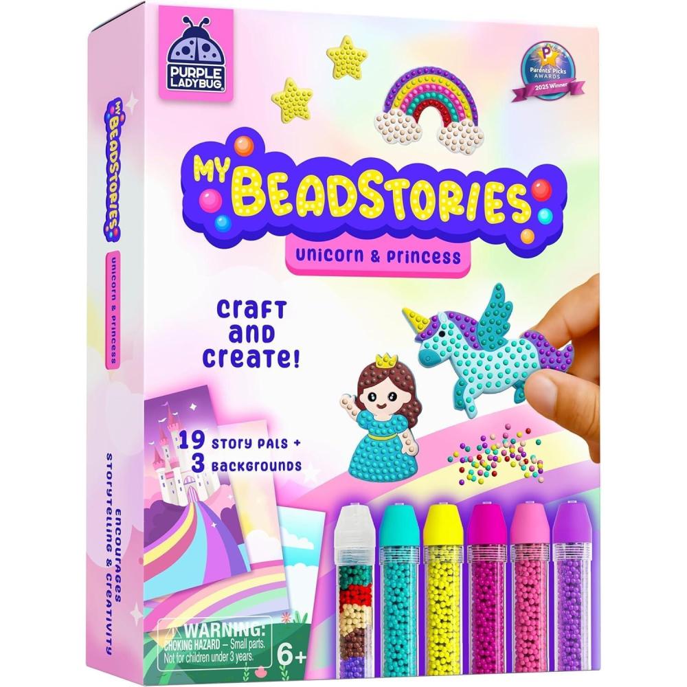 image:imagePURPLE LADYBUG My Beadstories Unicorn amp Princess Bead Art Craft Kit DIY Mosaic Activity with Story Pals amp Backgrounds Birthday gift idea Colorful Art Kit Crafts for Girls Age 67 year old girl giftsUnicorn  Princess