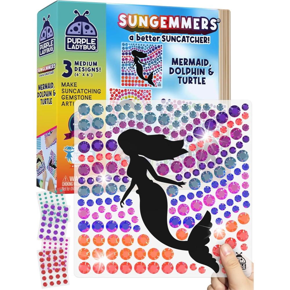 image:imagePURPLE LADYBUG SUNGEMMERS Suncatcher Gem Art for Kids Fun Valentines Day Crafts for Ages 612 Birthday Gift for Girls 68 812 Arts amp Crafts Activities Window Diamond Art KitMermaid Dolphin Turtle