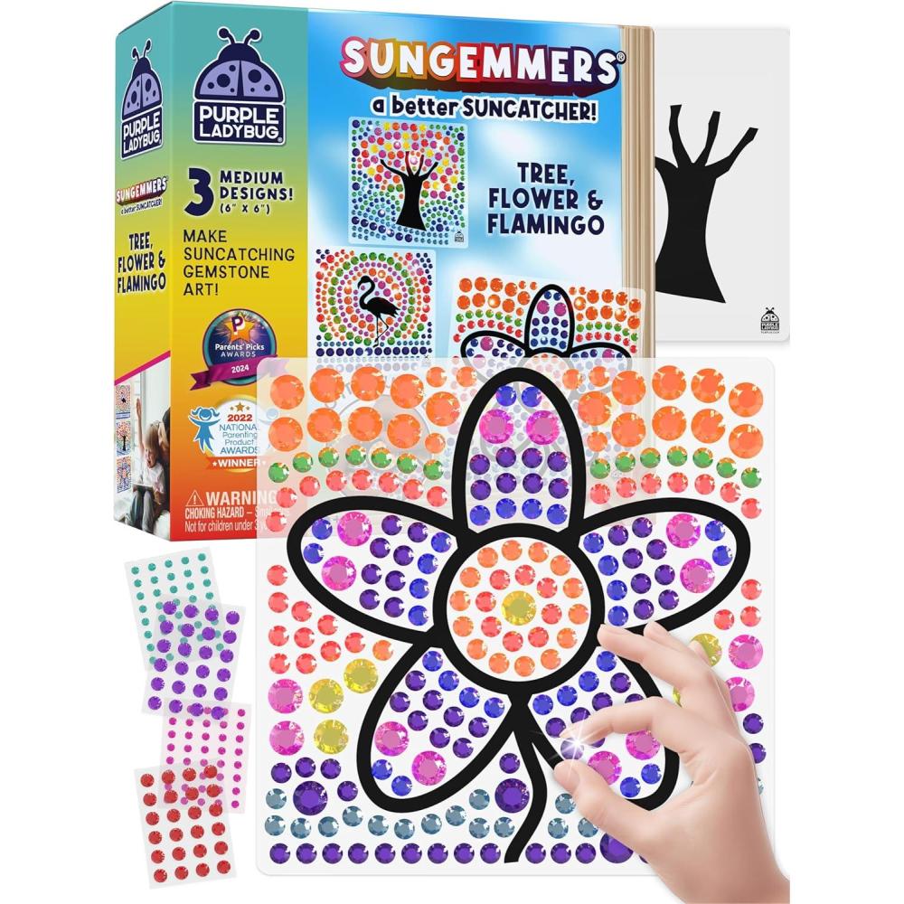 image:imagePURPLE LADYBUG SUNGEMMERS Suncatcher Gem Art for Kids Fun Valentines Day Crafts for Ages 612 Birthday Gift for Girls 68 812 Arts amp Crafts Activities Window Diamond Art KitFlower Flamingo Tree