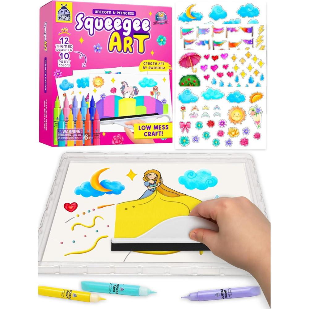 image:imagePURPLE LADYBUG Squeegee Art Craft Kit Fun Crafts for Kids Boys amp Girls Age 6 Birthday Gift Animals Theme with 10 Colorful Paints Mess Free Supports Fine Motor Skill DevelopmentUnicorn Princess