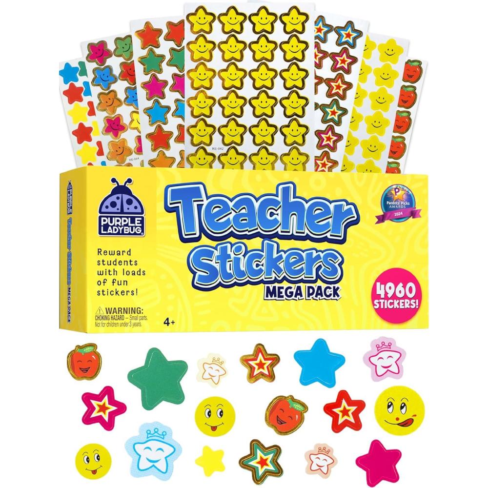 image:imagePURPLE LADYBUG Teacher Stickers for Students 4960 Reward Stickers for Kids Classroom Supplies Teacher MustHaves for Classroom Reward Charts Star Back to School GiftTeacher Stickers 4960 Stickers