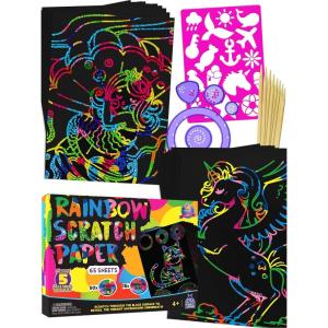 Easter Basket Essentials for Kids, for Girls & for Teen Girls – 150 Rainbow Scratch Art Mini Notes Arts and Craft Supplies, Valentines Day Gifts for Kids Crafts for Kids Ages 8-12(Scratch Paper)