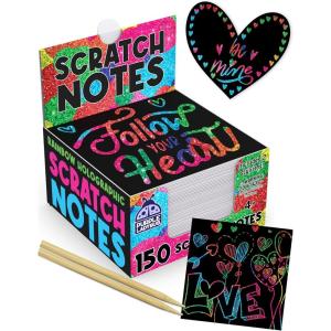 Easter Basket Essentials for Kids, for Girls & for Teen Girls – 150 Rainbow Scratch Art Mini Notes Arts and Craft Supplies, Valentines Day Gifts for Kids Crafts for Kids Ages 8-12(Rainbow Holographic)