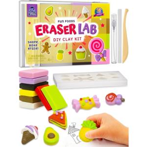 Eraser Lab DIY Clay Mini Cute Eraser Kit for Girls – Unicorn & Mermaid Theme – Fun Craft Activity for Girls Aged 4 5 6 7 8 9 10, Perfect Back to School Supply, Ideal Birthday Gift Idea(Fun Foods)