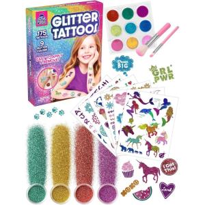 PURPLE LADYBUG 175-Piece Temporary Glitter Tattoos Kit for Kids & Teens – Easter Valentines Gifts for 6 7 8 9 10-12 Year Old Girl Birthday, Craft for Girls 8-12, Ideal Easter Basket Essential