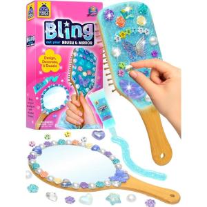 PURPLE LADYBUG Decorate Your Own Wooden Mirror & Brush Set – Gifts for 6 7 8 9 10-12 Year Old Girl, Birthday Gift & Valentines Gifts for Girls, DIY Arts and Craft Kit for Girls Ages 4-12, Tweens Gift(Bling Mirror & Brush)
