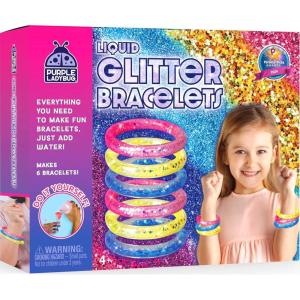 PURPLE LADYBUG Make Your Own Glitter Bracelet Making Kit for Girls – Easter Basket Stuffers for Kids, Gift for 6-7-8 Years Old Girl, Crafts for Girls Ages 6-8, Toy Gift for Valentines & Birthday