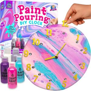 PURPLE LADYBUG Paint Pouring Art Kit – Art and Crafts for Kids Ages 8-12, Gifts for 6 7 8 9 10 11 12 Year Old Boys & Girls Gift Ideas, Birthday Gifts for Girls, Tween & Teen Girl – DIY Painting Kit(Clock – Stardust Sorbet)