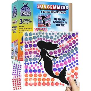 PURPLE LADYBUG SUNGEMMERS Suncatcher Gem Art for Kids – Fun Valentines Day Crafts for Ages 6-12, Birthday Gift for Girls 6-8, 8-12, Arts & Crafts Activities, Window Diamond Art Kit(Mermaid  Dolphin  & Turtle)