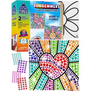 PURPLE LADYBUG SUNGEMMERS Suncatcher Gem Art for Kids – Fun Valentines Day Crafts for Ages 6-12, Birthday Gift for Girls 6-8, 8-12, Arts & Crafts Activities, Window Diamond Art Kit(Heart & Flower)